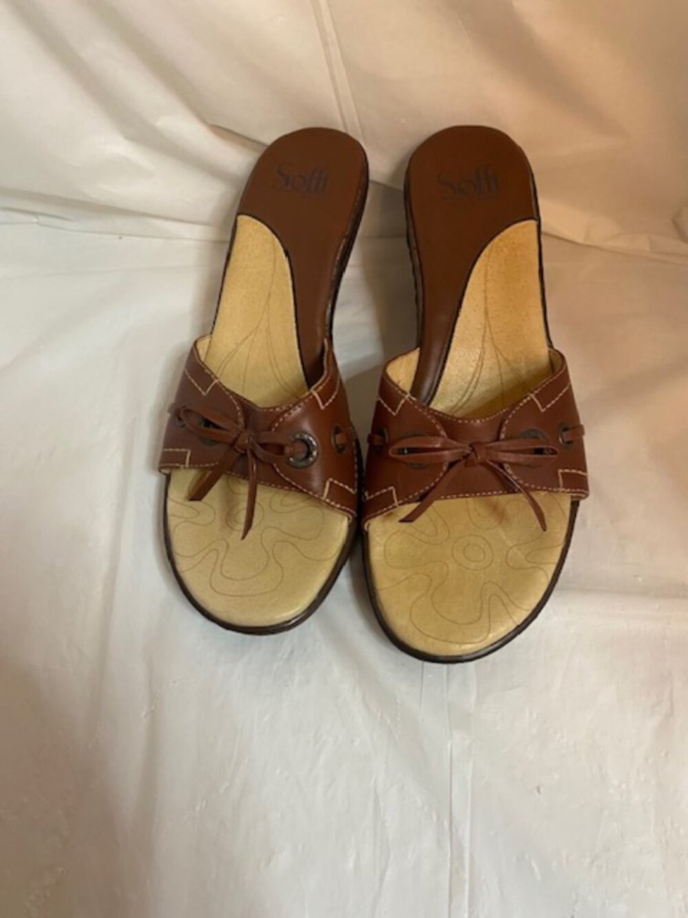 Sofft Brown Leather low heels slip-on Sandal, Women's Size 8 M